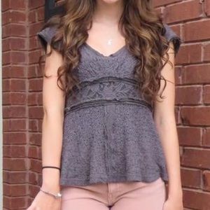 Free People Grey Lace Top